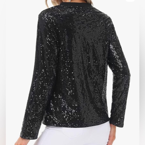 New KANCY KOLE Women's Sequin Jacket Long Sleeve Button Down Shrug Shiny black - Picture 3 of 10